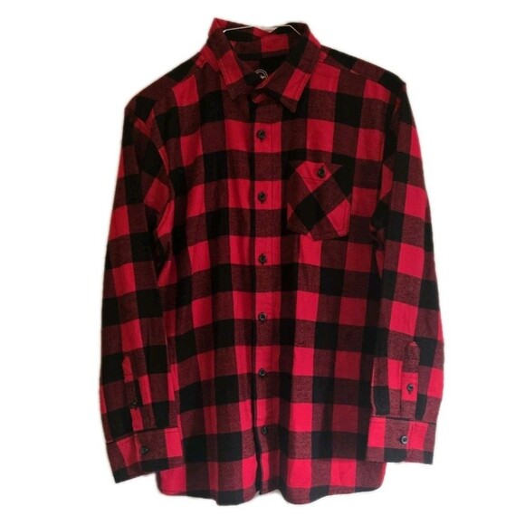 Wonder Nation Boys Large 10-12 Husky Plaid Flannel Shirt Red Black Button Down - Picture 1 of 8